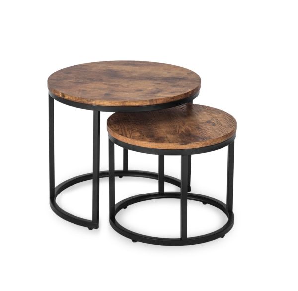 2 Beistelltische Ø 53/43 Tischset Couchtisch Ablagetisch Eiche Rustikal Schwarz