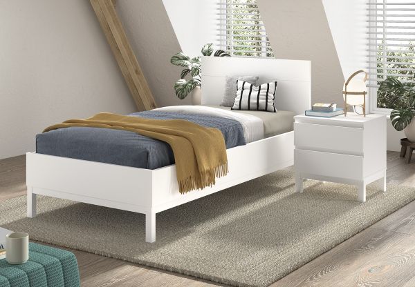 Set Einzelbett Jugendbett 90x200 und Nachtkommode Jugendzimmer Kinderzimmer Weiß