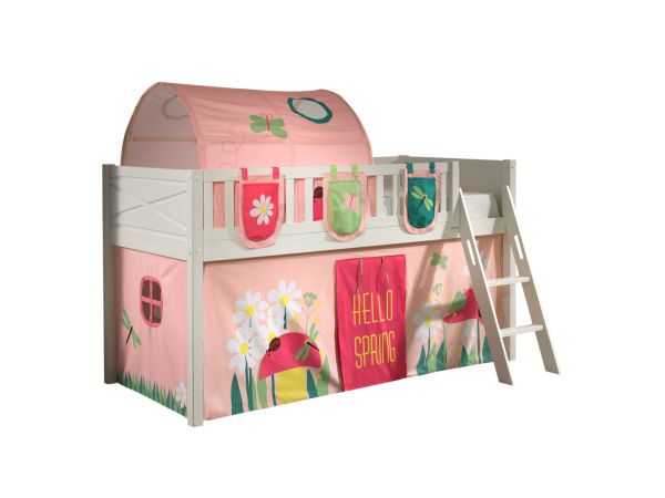 Set Spielbett Vorhang Lattenrost Hochbett Kinderbett 90x200 Fee Pink Rosa Blumen