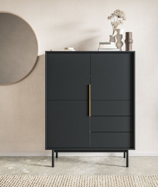 Highboard hohe Kommode 3T/3S Sideboard Anrichte Schrank Wohnmöbel Schwarz