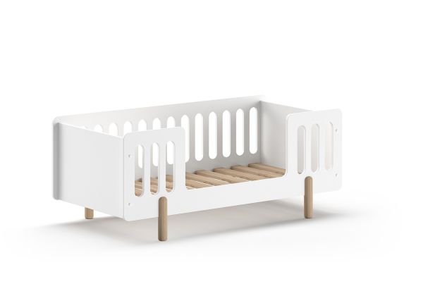 Juniorbett 70x140 mit Umrandung und Lattenrost Kinderbett Gitterbett offen Weiß
