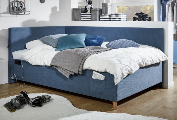 Polsterbett in 3 Größen mit Rückenteil USB-Anschluss Jugendbett Ocean