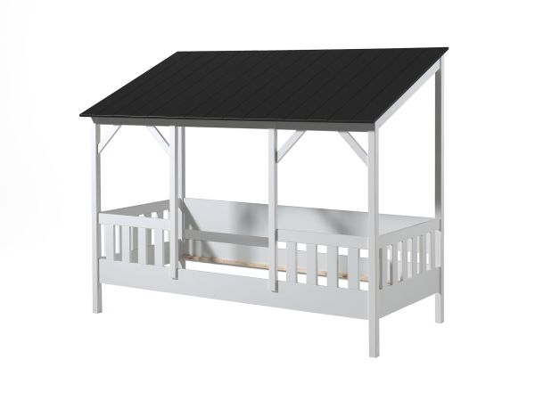 Vipack: Hausbett 90 x 200 - Spielbett Kinderbett Jugendbett - Weiß / Schwarz