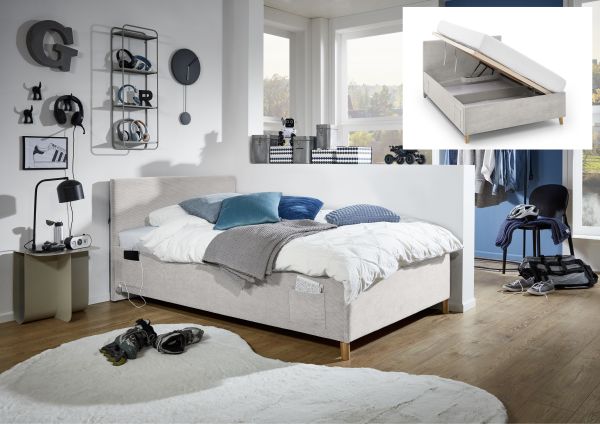 Polsterbett mit Bettkasten Lattenrost 3 Größen Jugendbett USB-Anschluss Nata