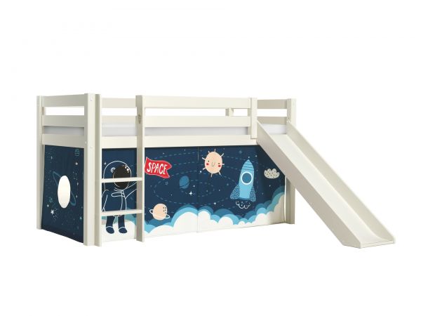Vipack:"Pino" Halbhohes Bett mit Rutsche+Textilset "Space Shuttle"-Weiß
