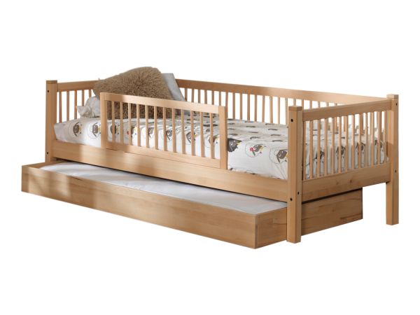 Kojenbett 90x200 Bettschublade Rausfallschutz Lattenrost Jugendbett Buche Natur