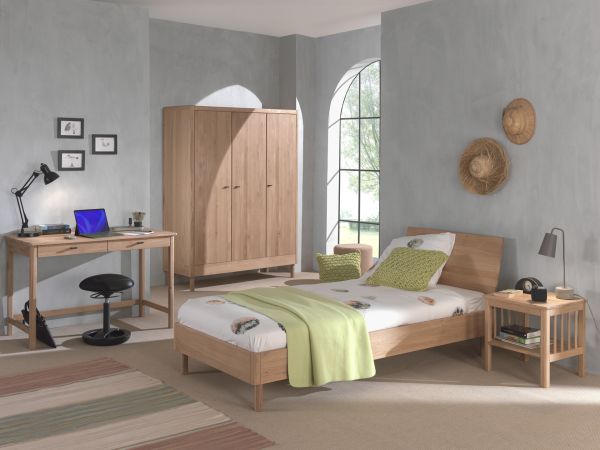 Set Futonbett Schrank 3T Nachtkonsole Schreibtisch Lattenrost Eiche massiv natur