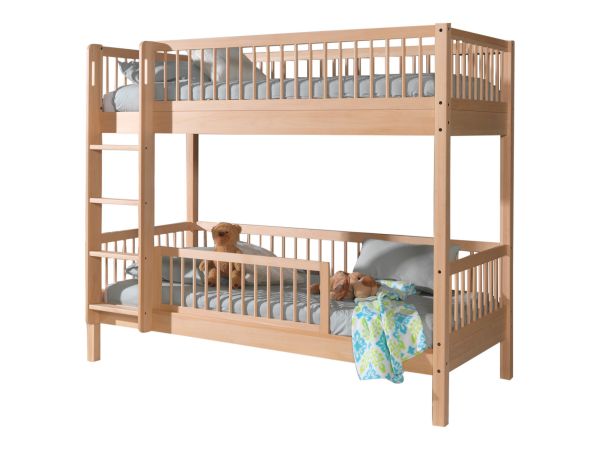 Etagenbett 90x200 mit Rausfallschutz Buche massiv natur Stockbett Jugendbett