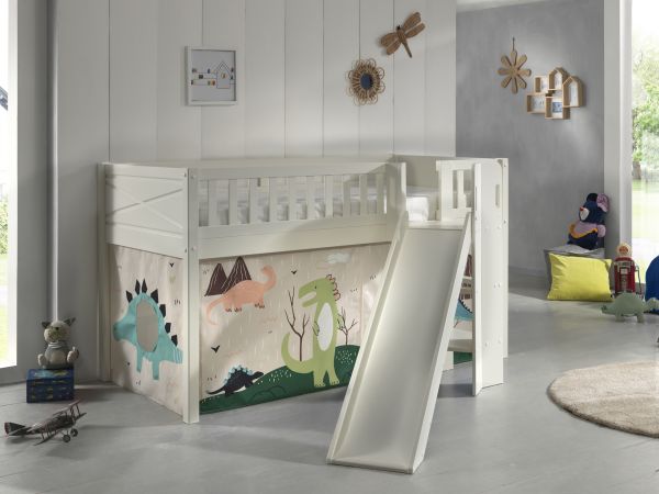 Set Spielbett Rutsche Vorhang Lattenrost Hochbett Kinder 90x200 Dinosaurier Dino