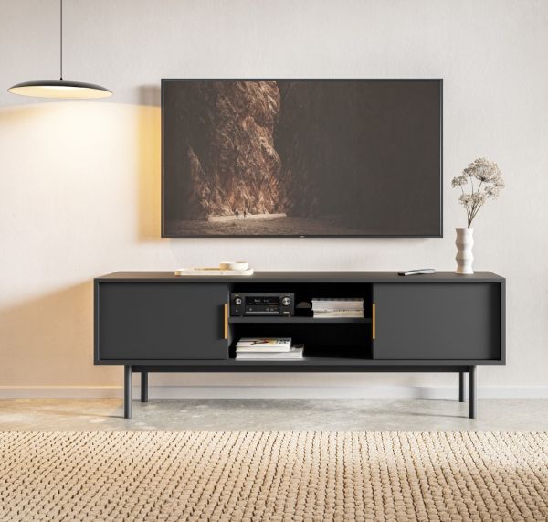 Lowboard 154 Fernsehkommode TV-Tisch TV-Kommode Sideboard Schwarz