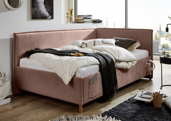 Polsterbett in 3 Größen mit Rückenteil USB-Anschluss Jugendbett Rose