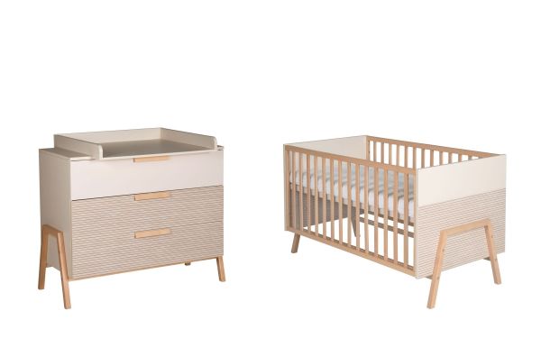 Set Kinderbett 70 x 140 Umbauseiten Wickelkommode Babyzimmer Kinderzimmer Happy