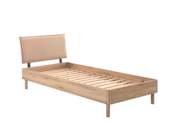 Futon Einzelbett Stoff Jugendbett 90x200 mit Lattenrost Eiche massiv geölt