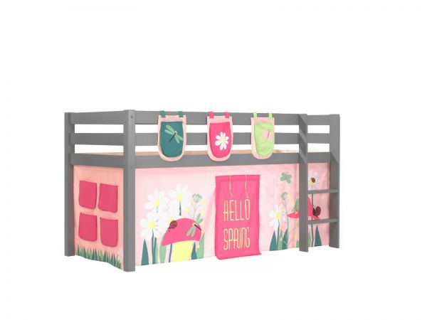 Vipack:Spielbett "Pino" mit Textilset+Taschen - Jugend/Kinderbett Hochbett Grau