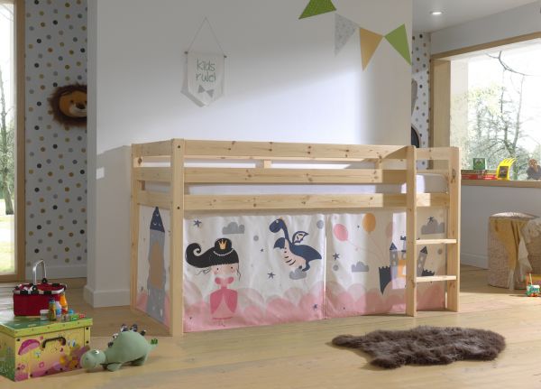 Vipack:"Pino" Halbhohes Bett mit Textilset "Princess Sophie"-Natur