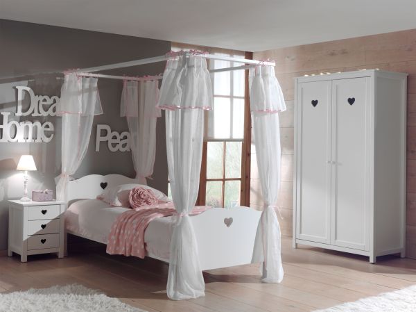 Vipack: Kinderzimmer "AMORI" - Himmelbett Vorhang Schrank 2-trg Nachtkonsole
