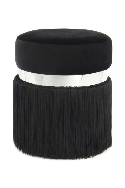 Hocker Pouf Samt design silber modern Sitz rund Metall Schminkhocker Fransen