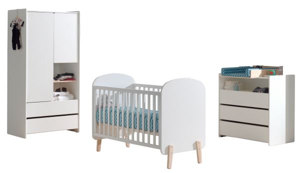 Set Babyzimmer Babybett Kommode Wickelaufsatz Kleiderschrank 60x120 Möbel Weiss