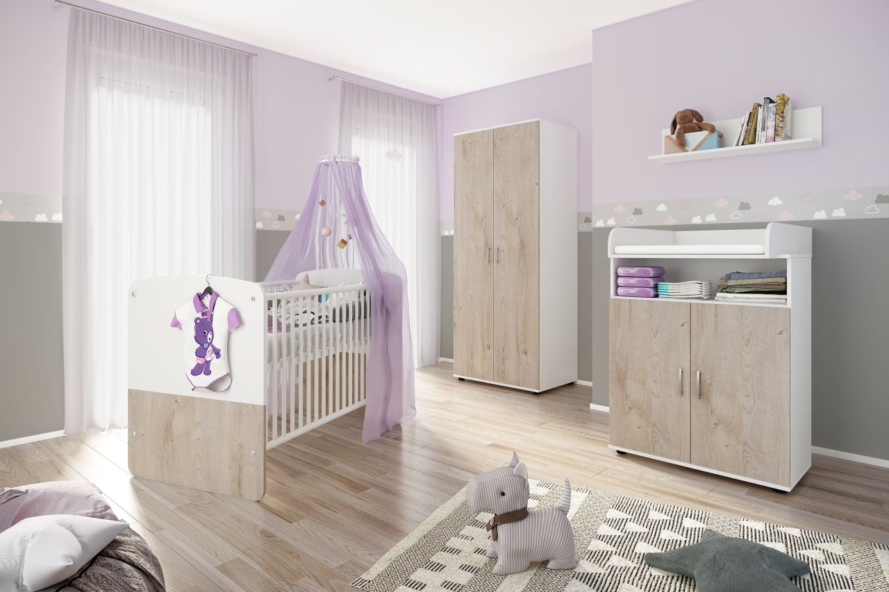 Babyzimmer Set Babybett Wickelkommode Wandregal Kleiderschrank Kinderzimmerset
