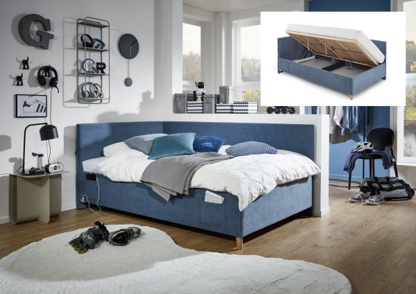 Polsterbett in 3 Größen Lattenrost Rückenteil Bettkasten USB Jugendbett Ocean