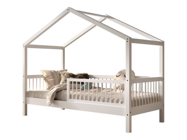 Hausbett Kinderbett 90x200 Rausfallschutz Lattenrost Spielbett Buche massiv Weiß