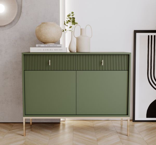 Sideboard Kommode 2T/2S Highboard Anrichte Wohnmöbel Schrank Rauchgrün Gold