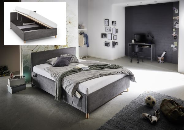 Polsterbett mit Bettkasten Lattenrost 3 Größen Jugendbett USB-Anschluss Anthrazit