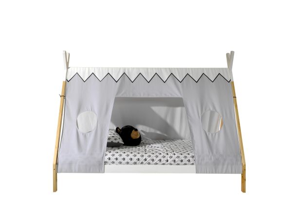Tipi Bett mit Textilzeltdach Lattenrost 90x200 Kinderbett Zeltbett -Weiß