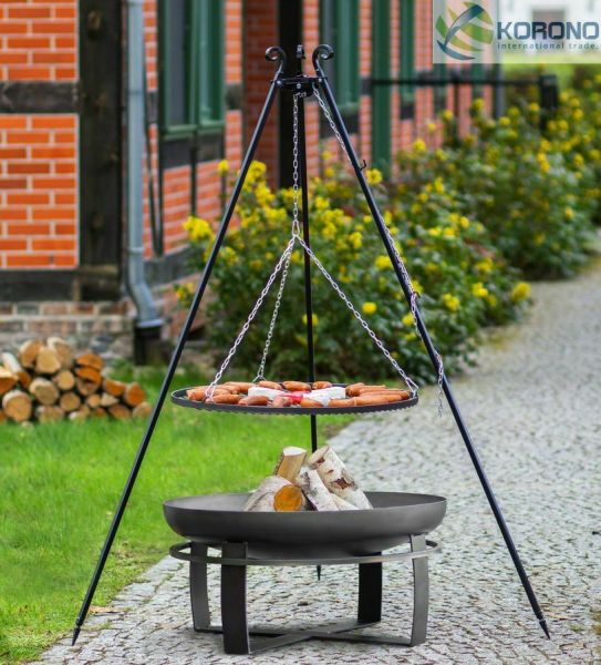 Dreibein Schwenkgrill Rostgröße 70 cm und Feuerschale Ø 80 cm im Set - Stahl