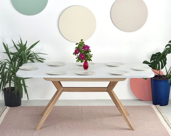 ausziehbarer Esstisch BIJU für 6-8 Personen 170-220 cm Weiß MDF Eschenholz