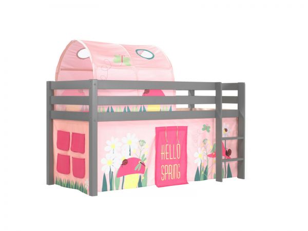 Vipack:Spielbett "Pino" mit Textilset+Tunnel - Jugend/Kinderbett Hochbett Grau