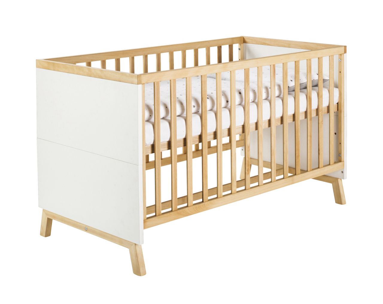Kombi-Kinderbett 70x140 -Gitterbett Babybett Schlupfsprossen-Weiß/Natur