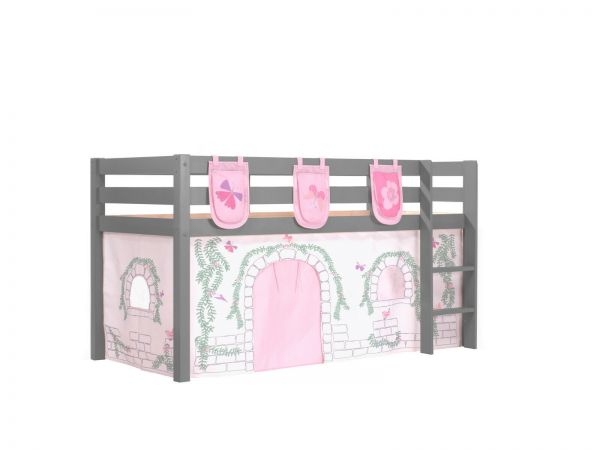 Vipack:Spielbett "Pino" +Textilset+Taschen- Jugend/Kinderbett Hochbett Grau