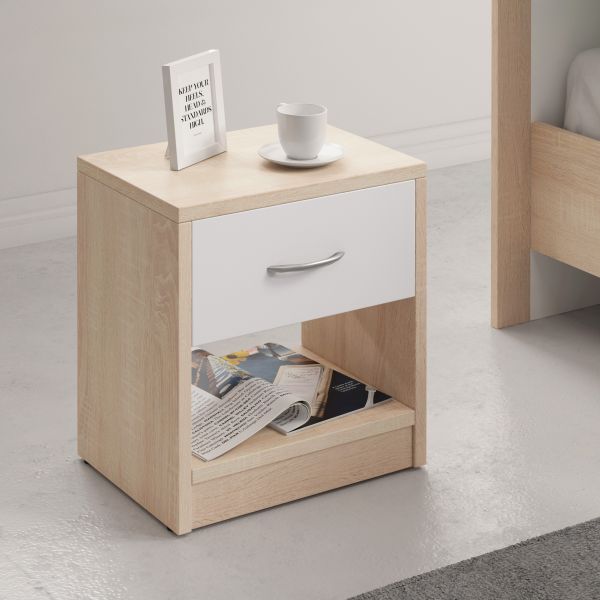 Nachtkonsole 1S Nachttisch Nachtkommode Beistelltisch Nako Sonoma Eiche Weiß