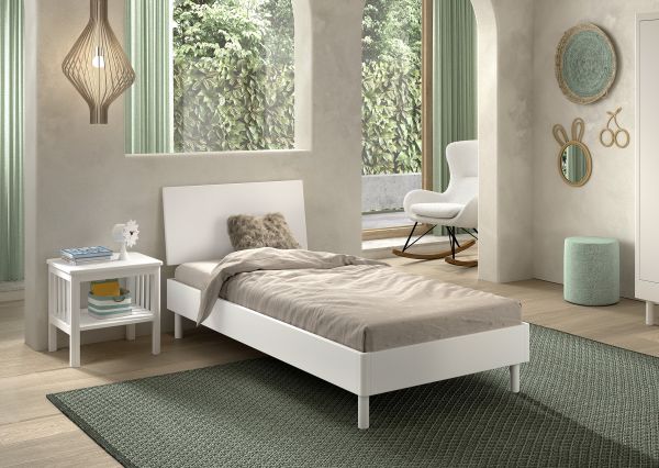 Set Futonbett Nachtkonsole Lattenrost Jugendzimmer Buche massiv Weiß lackiert