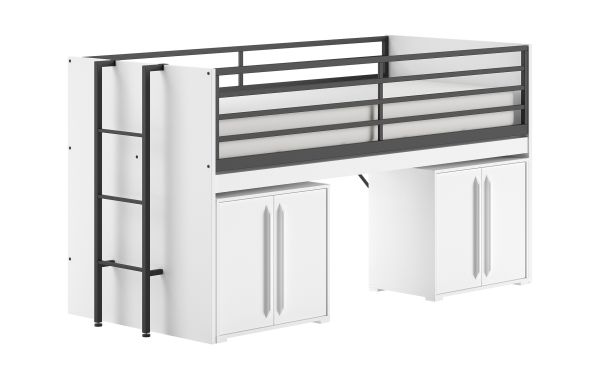 Funktionsbett 90x200 Schreibplatte 2 Kommoden 2T Halbhochbett Spielbett Weiß