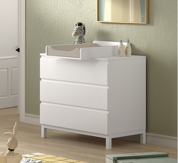 Wickelkommode mit 3 Schubladen und Wickelaufsatz Schubladenkommode Weiß lackiert