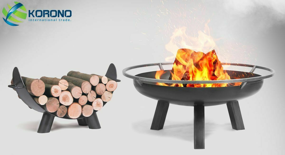Feuerschale und Holzregal aus Stahl - Feuerkorb Grillfeuer Feuerstelle - Ø 80 cm