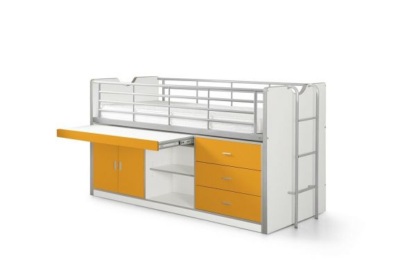 Vipack Hochbett BONNY 90 x 200 Weiß / Orange mit Schreibtisch Halbhochbett