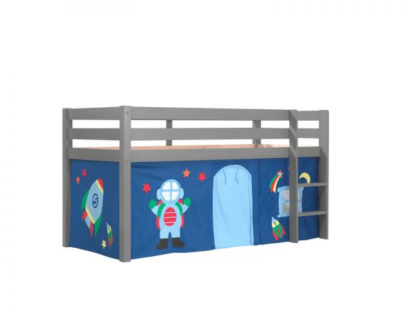 Vipack:Spielbett "Pino" +Textilset - Jugend/Kinderbett Hochbett Welltall Grau