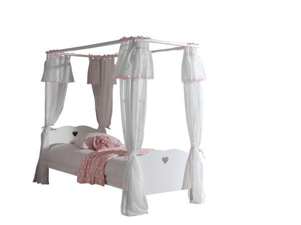 Set Himmelbett 90x200 Textilschal Lattenrost Vorhang Prinzessinnenbett Weiß Rosa