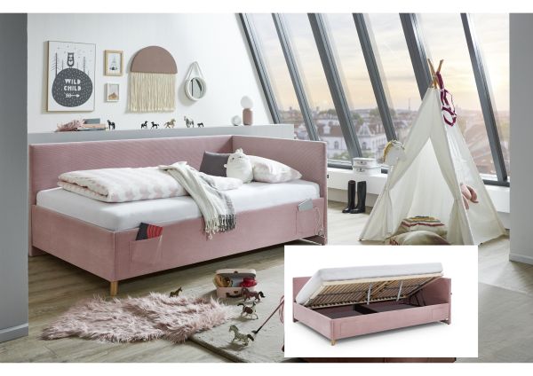 Polsterbett in 3 Größen Lattenrost Rückenteil Bettkasten USB Jugendbett Rose