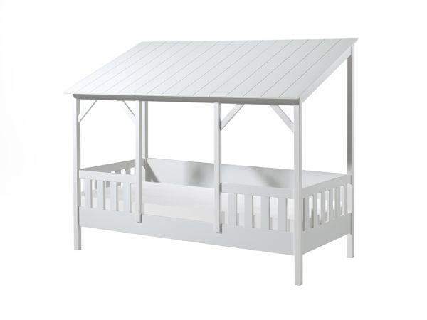 Hausbett Kinderbett 90x200 Kindermöbel Lattenrost Spielbett Landhaus Dach Weiss