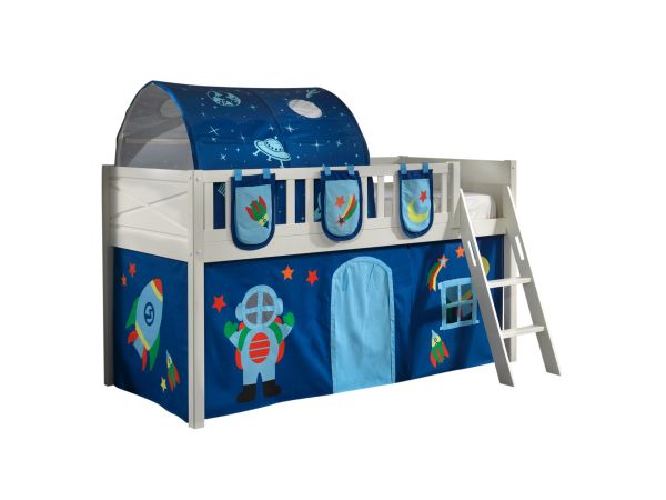Set Spielbett Vorhang Lattenrost Hochbett Kinderbett 90x200 Weltall Astronauten