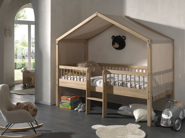 Halbhohes Hausbett Leiter Himmel Lattenrost 90x200 Spielbett Eiche massiv geölt