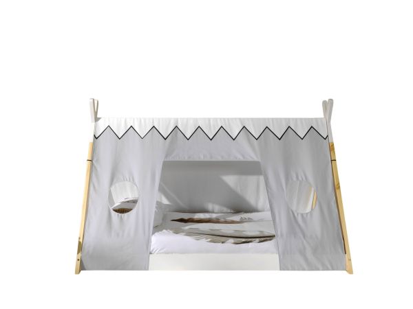 Tipi Bett mit Textilzeltdach Lattenrost 90x200 Kinderbett Zeltbett -Weiß