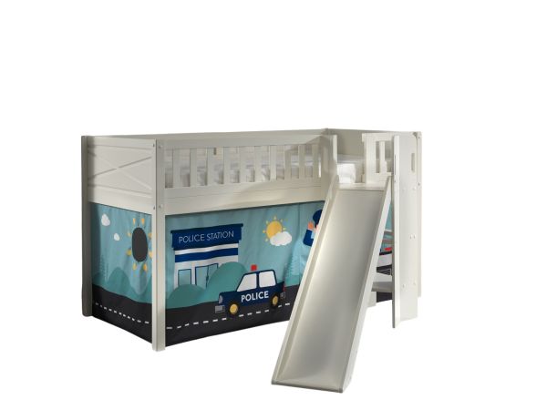 Set Spielbett Rutsche Vorhang Lattenrost Hochbett Kinderbett 90x200 Polizei blau