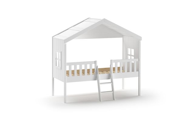 Hausbett 90x200 Kinderbett Spielbett Hochbett Einzelbett Lattenrost Weiß