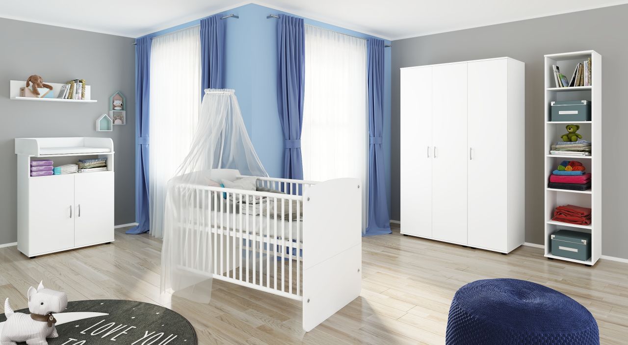 Babyzimmer Set Babybett Wickelkommode Wandregal Kleiderschrank Kinderzimmerset