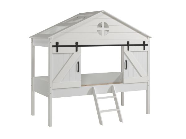 Vipack: halbhohes Bett "BARNIE" 90x200 - Hausbett Kinderbett Jugendbett - Weiß